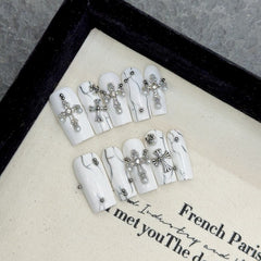 Handmade Armor Cross Press-On Nails – Square|  Long