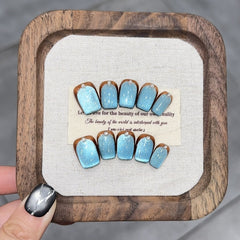 Short ballet waterproof vegan reusable misty blue amber press-on nails Ditto
