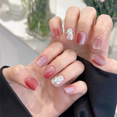 Handemade Ruby Cat-Eye Press-On Nails–Short SQUARE | 10 PCS Set