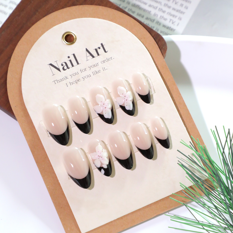 Midnight Bloom Press-On Nails – Almond | Medium