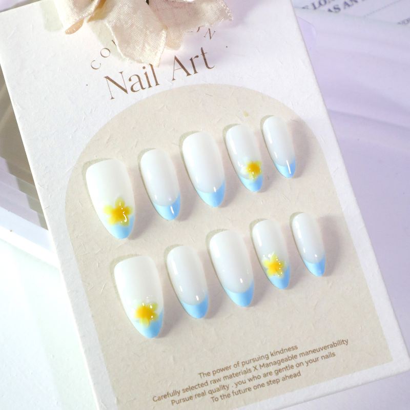 Baby Blue French Tip Stiletto Press-On Nails  – Almond | Medium