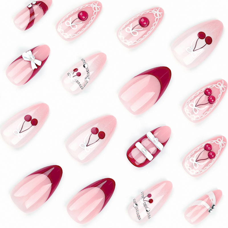 Cherry French Style Press - on Nails-Almond | Medium