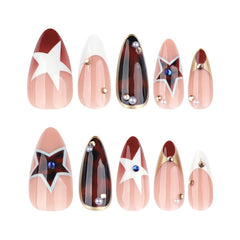 Tortoiseshell Ombre Star Stiletto Press-On Nails–Medium Almond | 24PCS Set