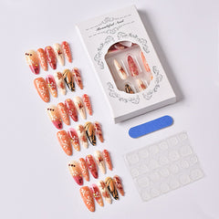 Handcrafted 3D Floral & Maple Press-On Nails –Long Almond | 30PCS Set