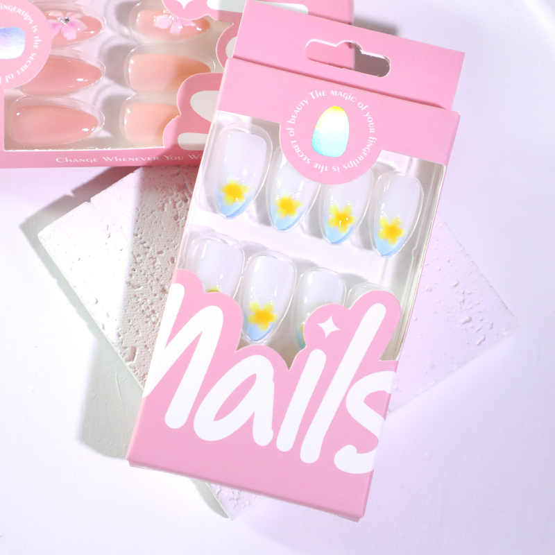 Baby Blue French Tip Stiletto Press-On Nails  – Almond | Medium