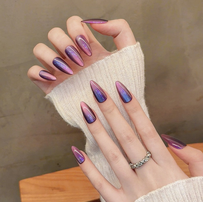 Handmade Dreamy Blue Cat Eye Press-On Nails-Almond| Long