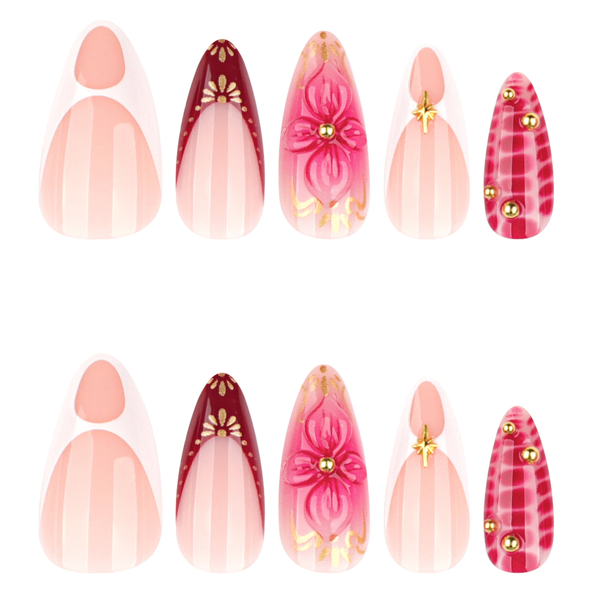 Ditto blooming gelee medium almond press-on nails reusable design