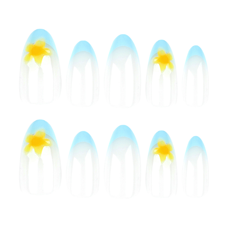 Baby Blue French Tip Stiletto Press-On Nails  – Almond | Medium