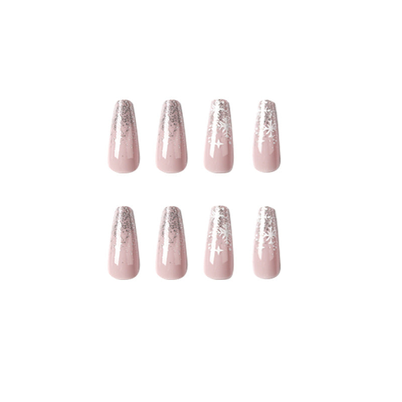 Frosted Pink Glitter Press-On Nails –long Ballet | 24 PCS Set