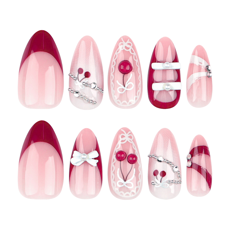Cherry French Style Press - on Nails-Almond | Medium