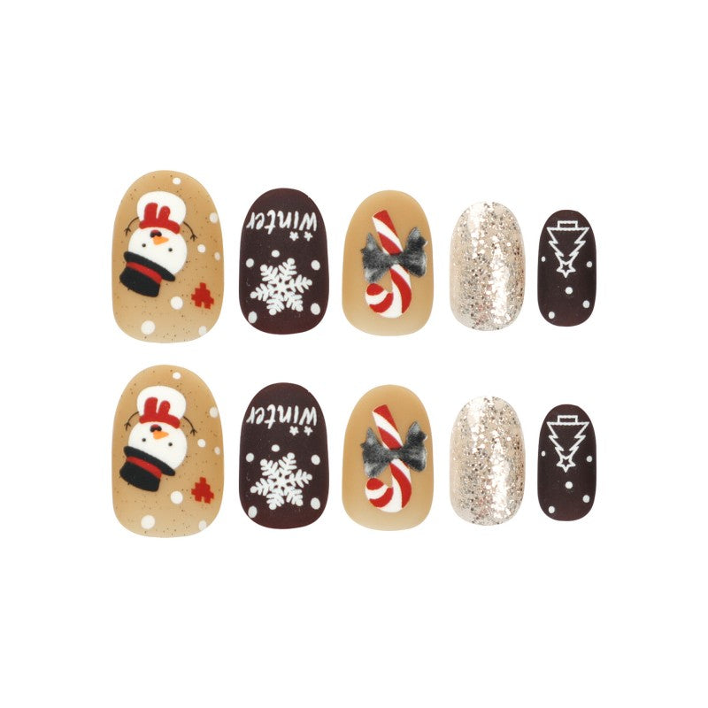 Cocoa Christmas Press-On Nails –Short OVAL | 24 PCS Set