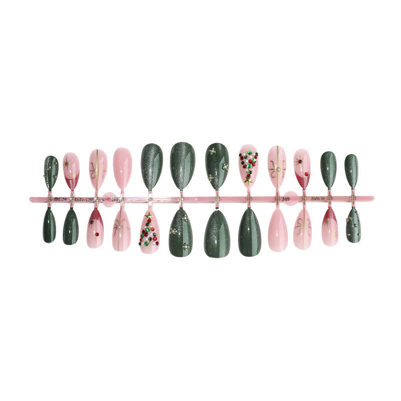 Rhinestone Christmas Tree  Press-On Nails –Short ALMOND | 24PCS Set