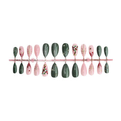 Rhinestone Christmas Tree  Press-On Nails –Short ALMOND | 24PCS Set