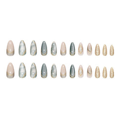 Chic 3D Gold Foil Cat Eye Press-On Nails –Medium Almond | 24PCS Set