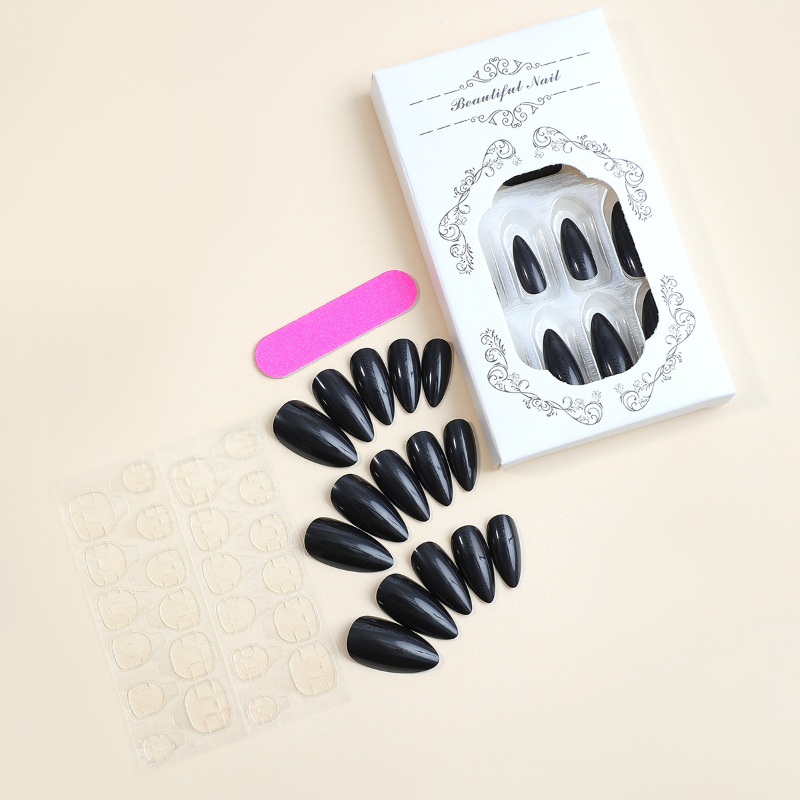 Solid Black  Press-On Nail- ALMOND  | Long