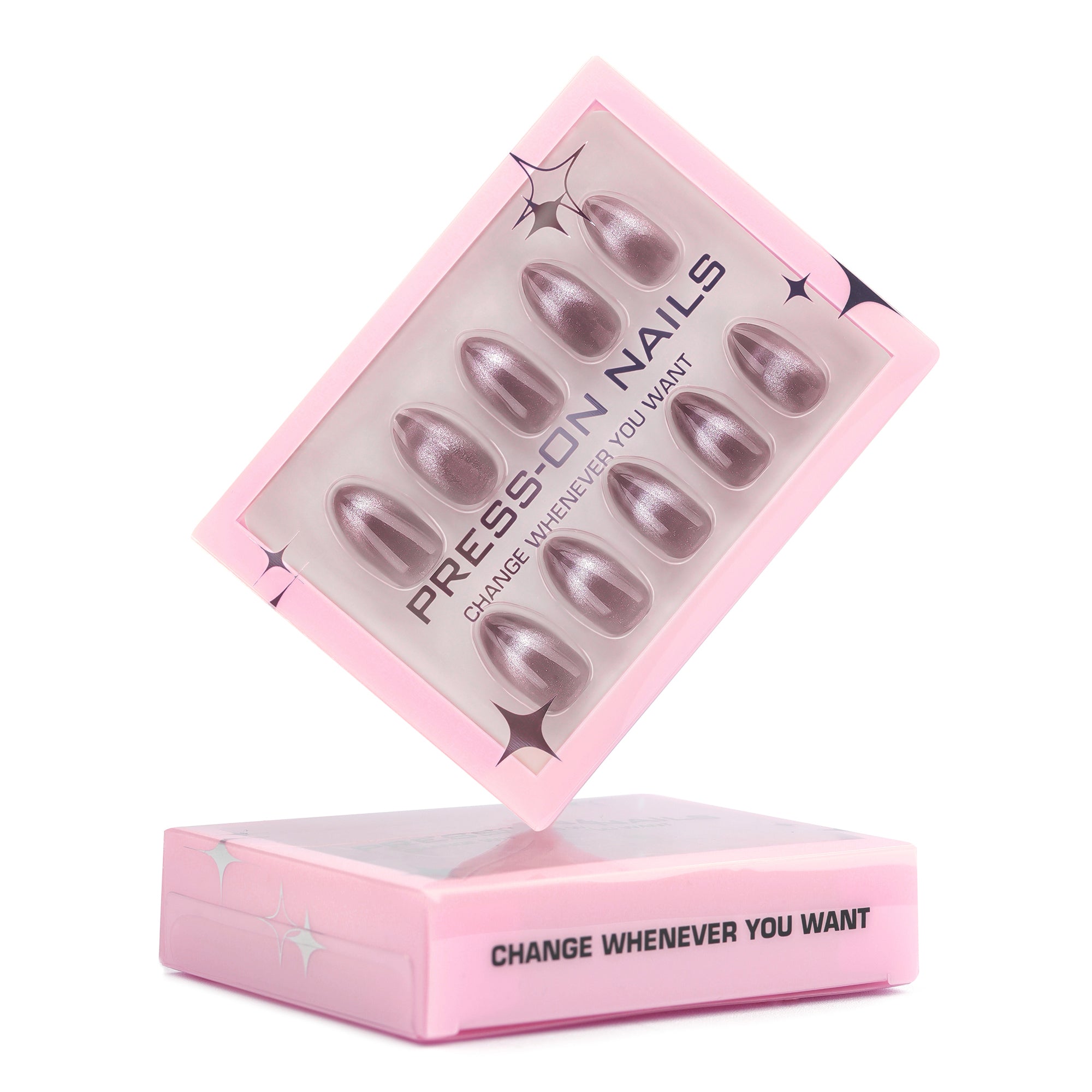French Cat-Eye Clear Gray Almond Press-On Nails