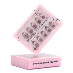 French Cat-Eye Clear Gray Almond Press-On Nails