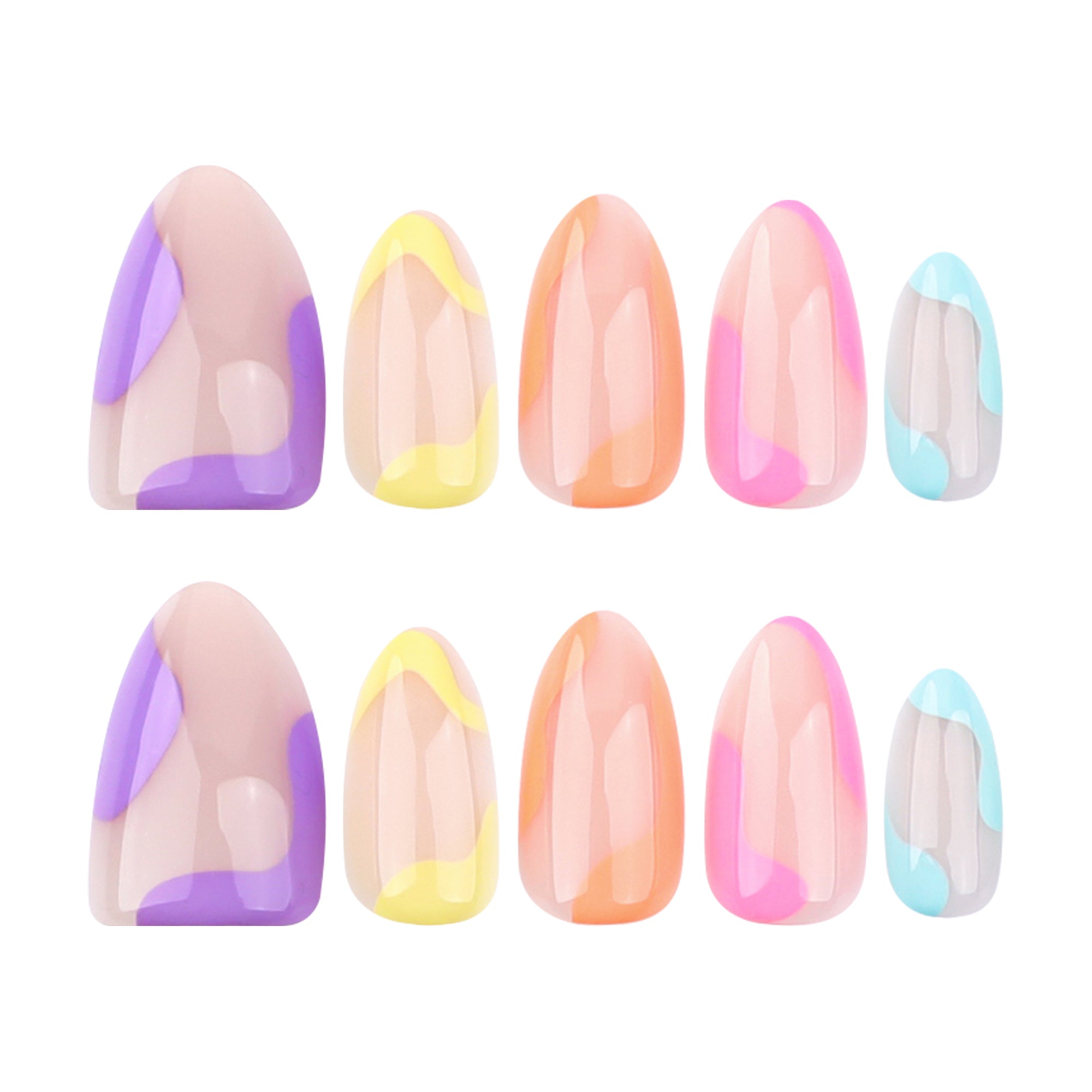Color-Block Short Almond Press-On Nails