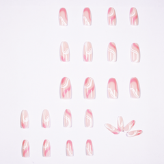 Minimalist Pink & White Press on Nails-JP1077