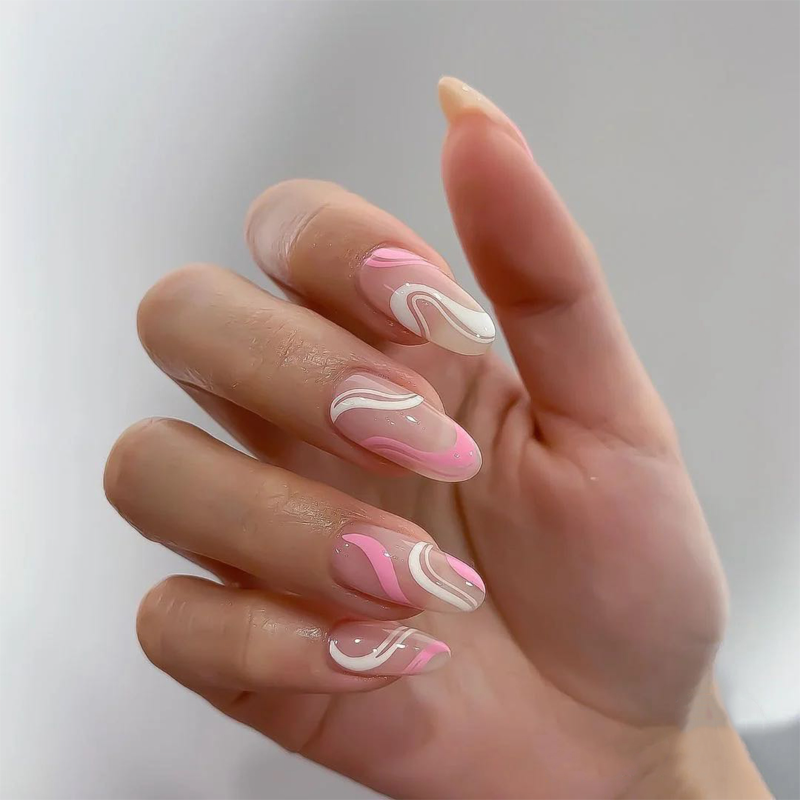 Minimalist Pink & White Press on Nails-JP1077