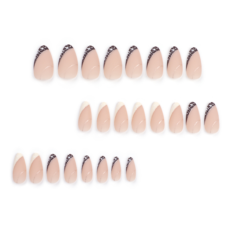 Nude with gold French  press on nails