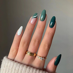 Green & White Mixed Press on Nails