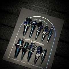 Ditto Blue Secret Realm long stiletto press-on nails reusable design