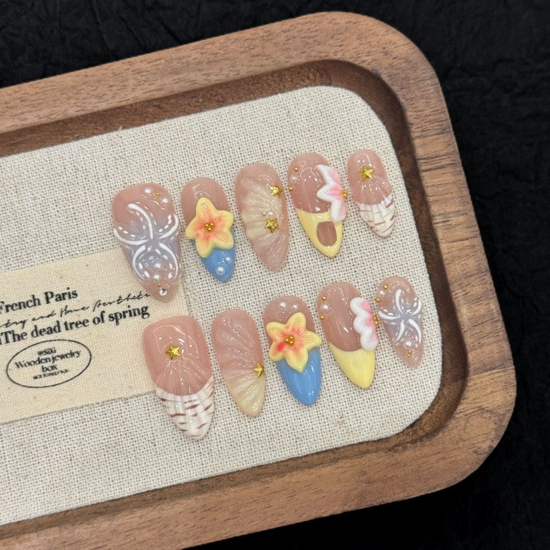 Ditto crystal butterfly medium almond press-on nails reusable design