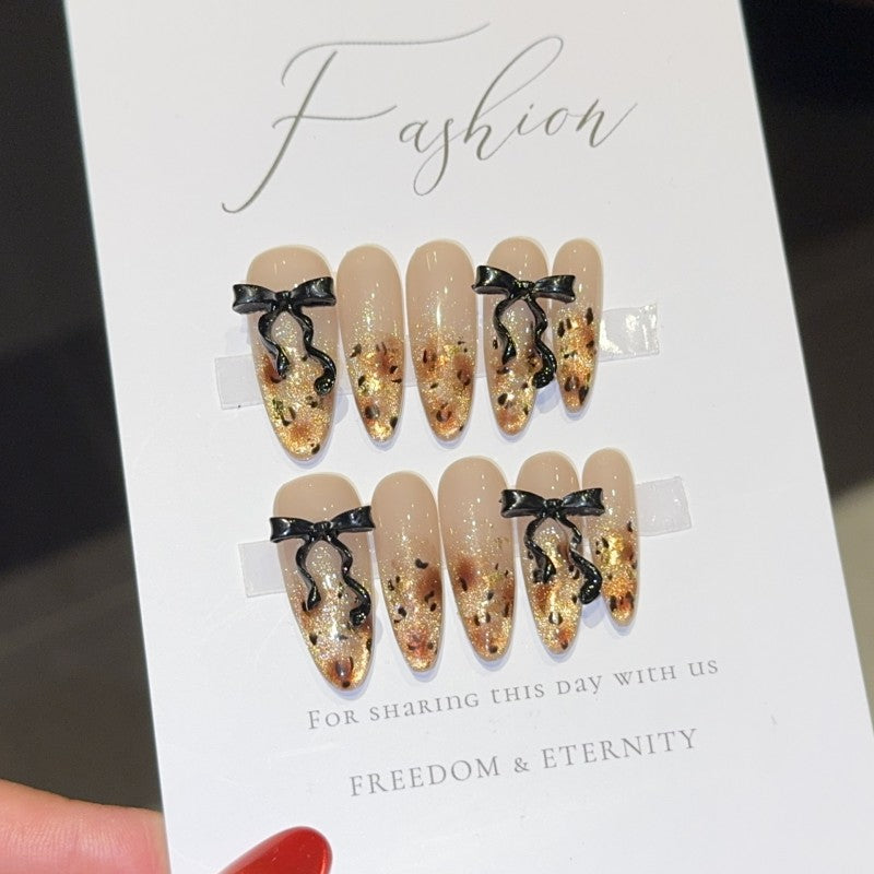 Ditto golden leopard short oval press-on nails reusable design